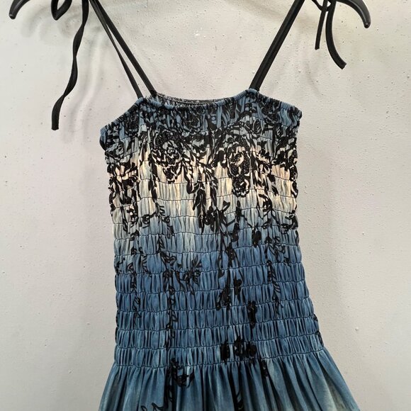 Romantic Sini Tattoo Boho Dress XL Smocked Blue Red Fairy Y2K Boho Tie Straps - Picture 5 of 7